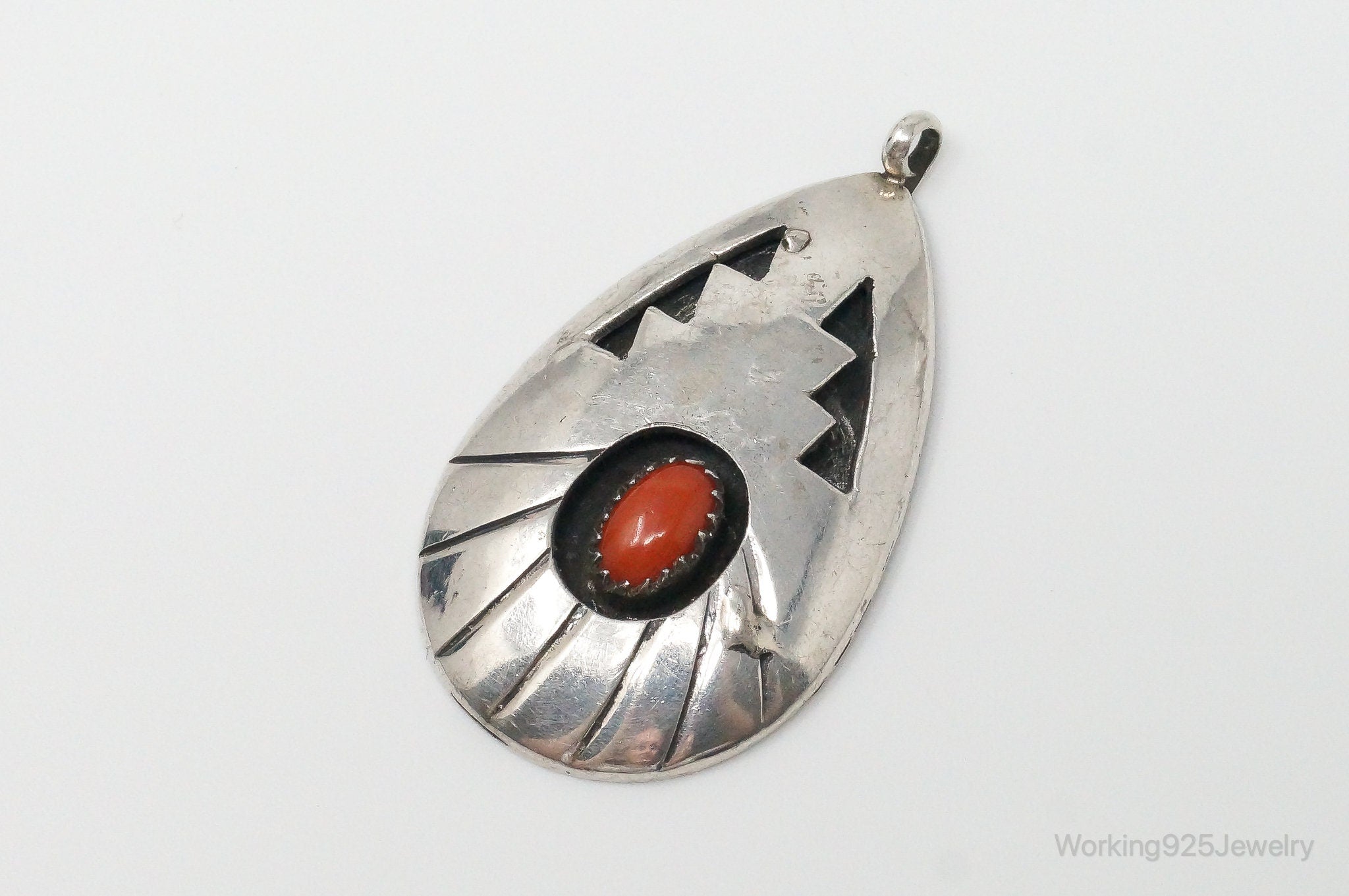 Vintage Native American Atkinson Trading Co Coral Sterling Silver Pendant