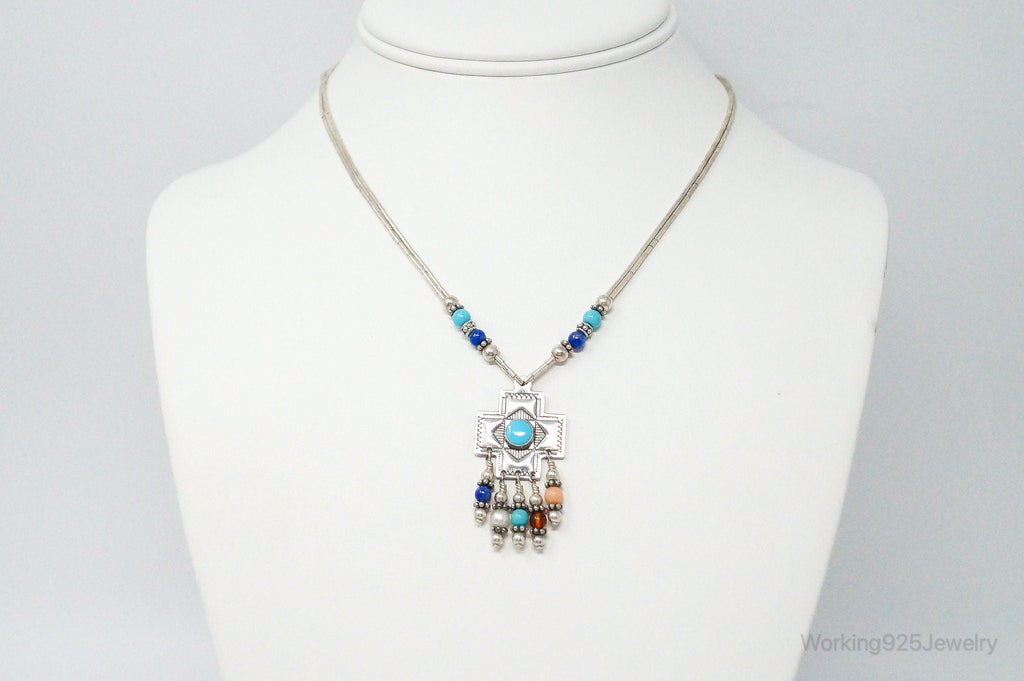 QT Turquoise Pendant On Carolyn Pollack Bead Sterling Silver Chain Necklace