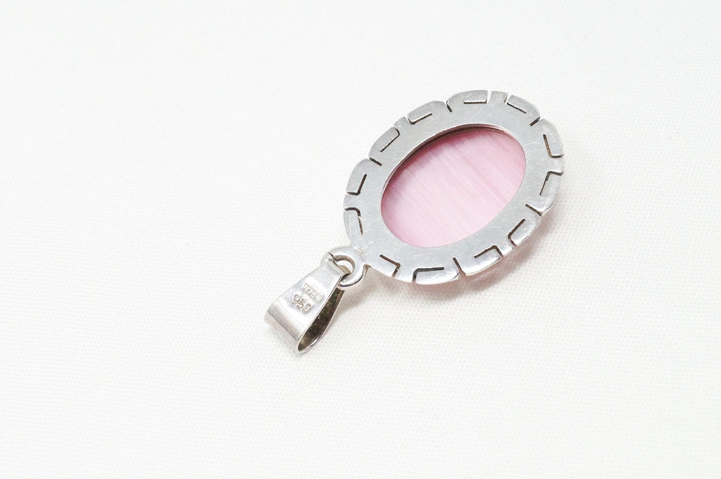 Vintage Handmade Mexico Pink Tigers Eye 950 Silver Southwestern Necklace Pendant