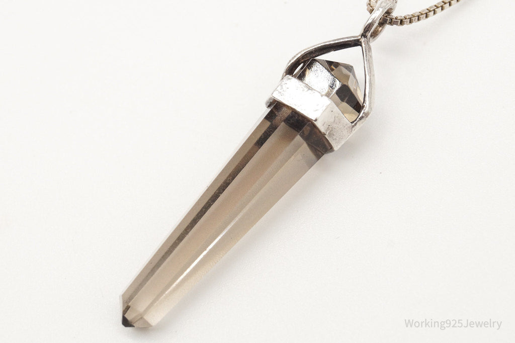 Vintage Large Smoky Topaz Sterling Silver Necklace