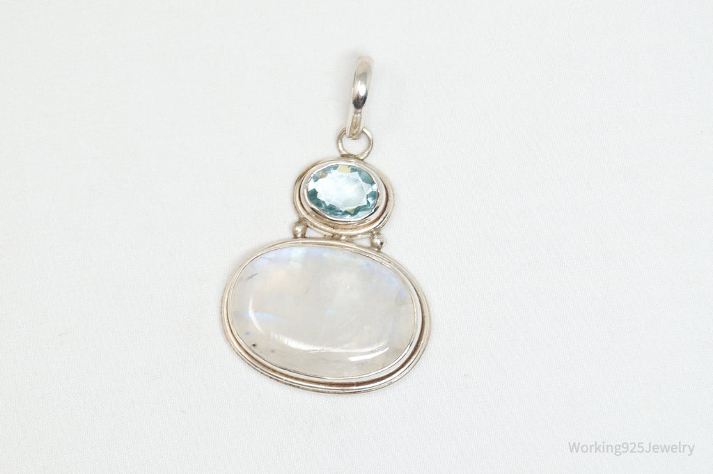 Vintage Blue Topaz Moonstone Sterling Silver Necklace Pendant