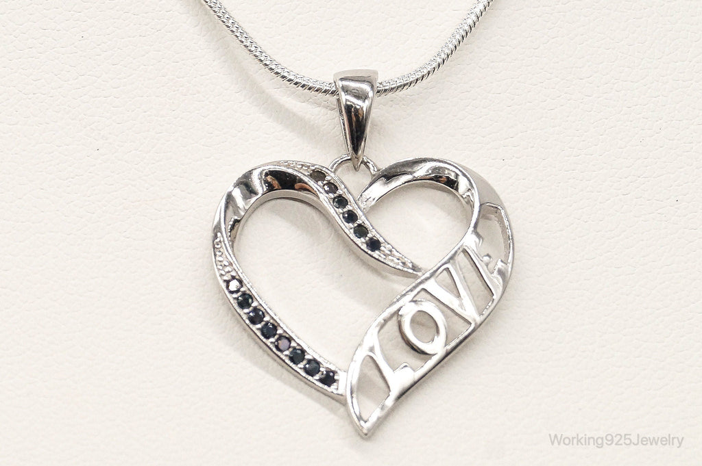 Sapphire Heart "LOVE" Sterling Silver Necklace