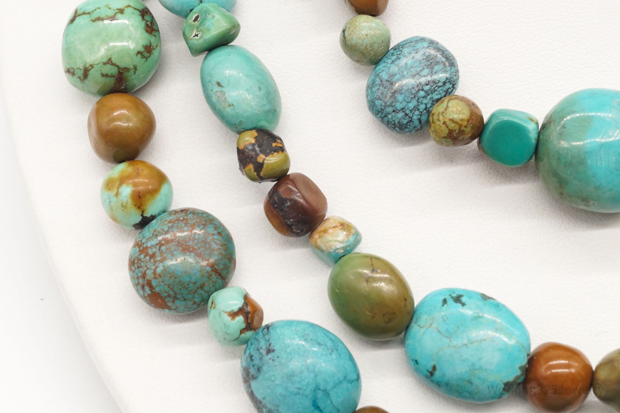 Vintage Designer BJ Mixed Type Turquoise Bead Sterling Silver Necklace 20"