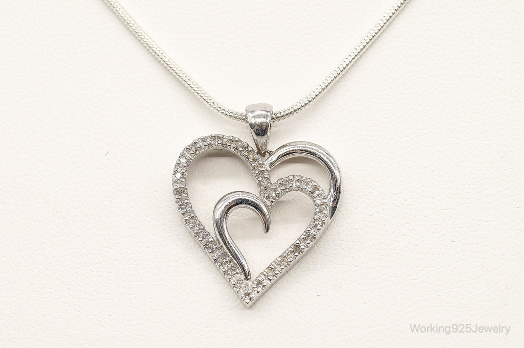 Vintage Designer SUN Diamond Heart Sterling Silver Necklace