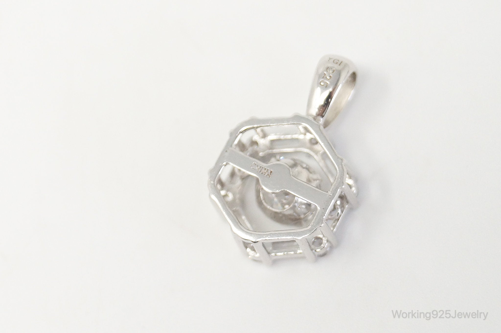 Vintage Art Deco Cubic Zirconia Sterling Silver Necklace Pendant