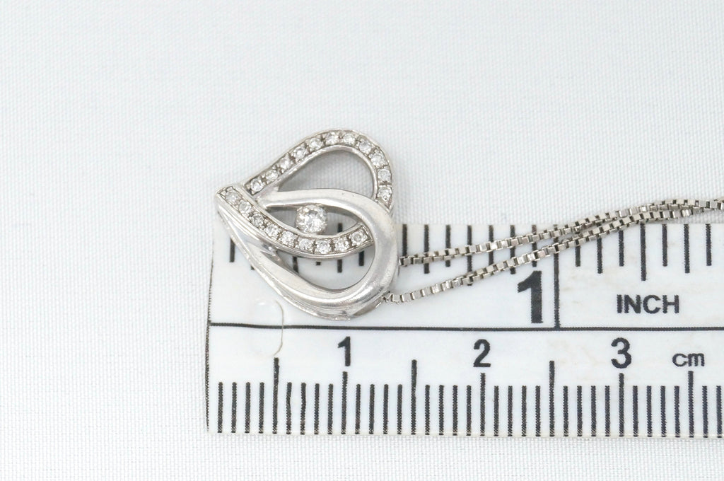 Lovely Vintage Cz Accented Open Heart Sterling Silver Necklace 22" -