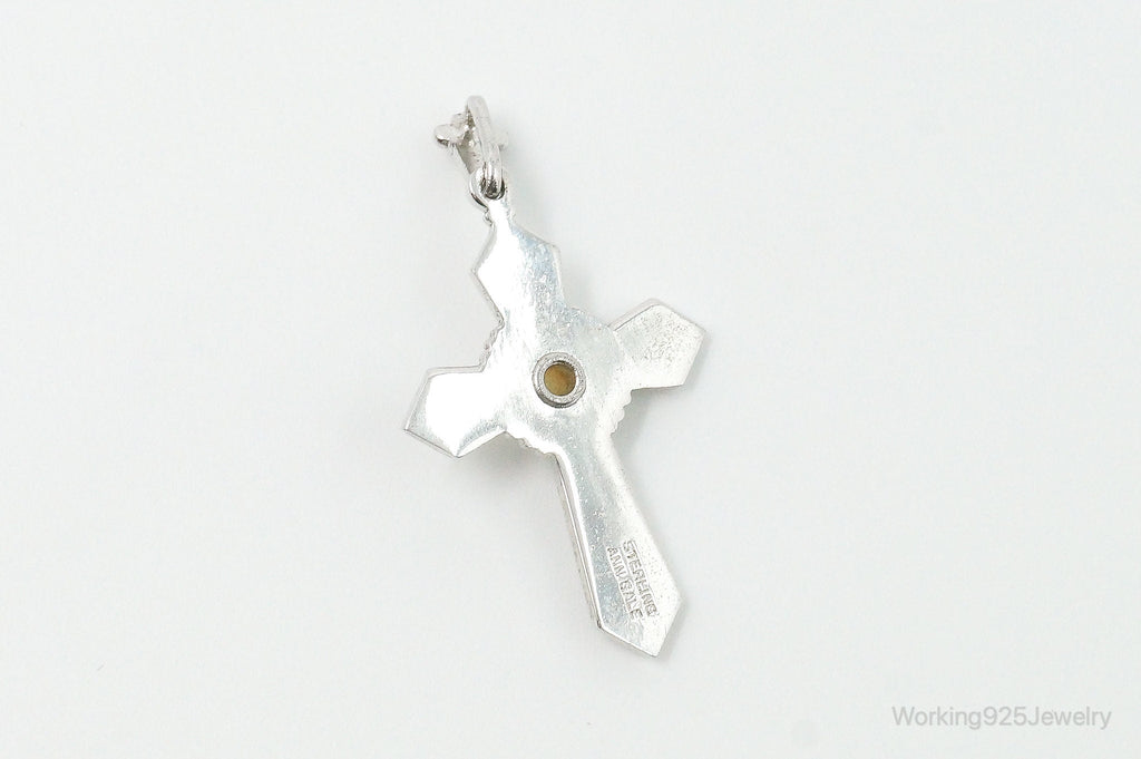 Vintage ANN GALE Pearl Cross Sterling Silver Necklace Pendant