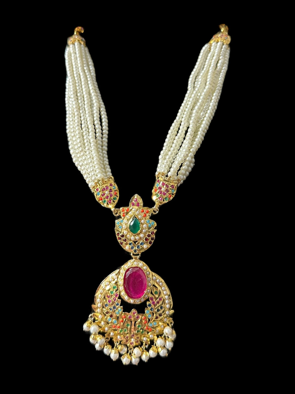 DNS200  Navratan Jadau necklace set  with dangler earrings ( READY TO SHIP )