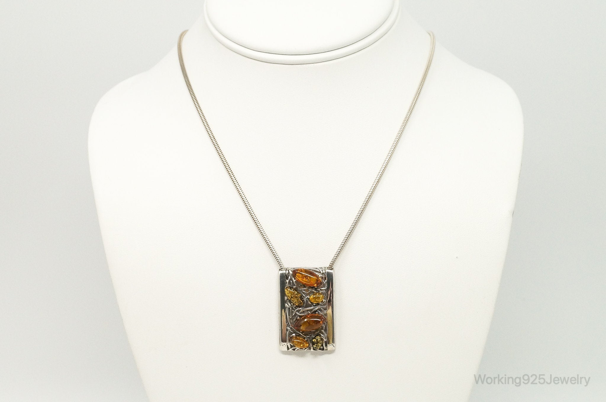 Vintage Multi Type Amber Sterling Silver Necklace