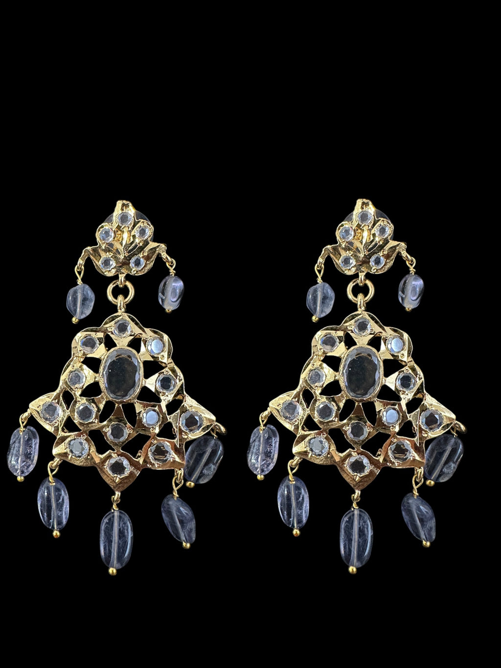 DLN124 Khushi long necklace with earrings in real tanzanite beads ( READY TO SHIP )