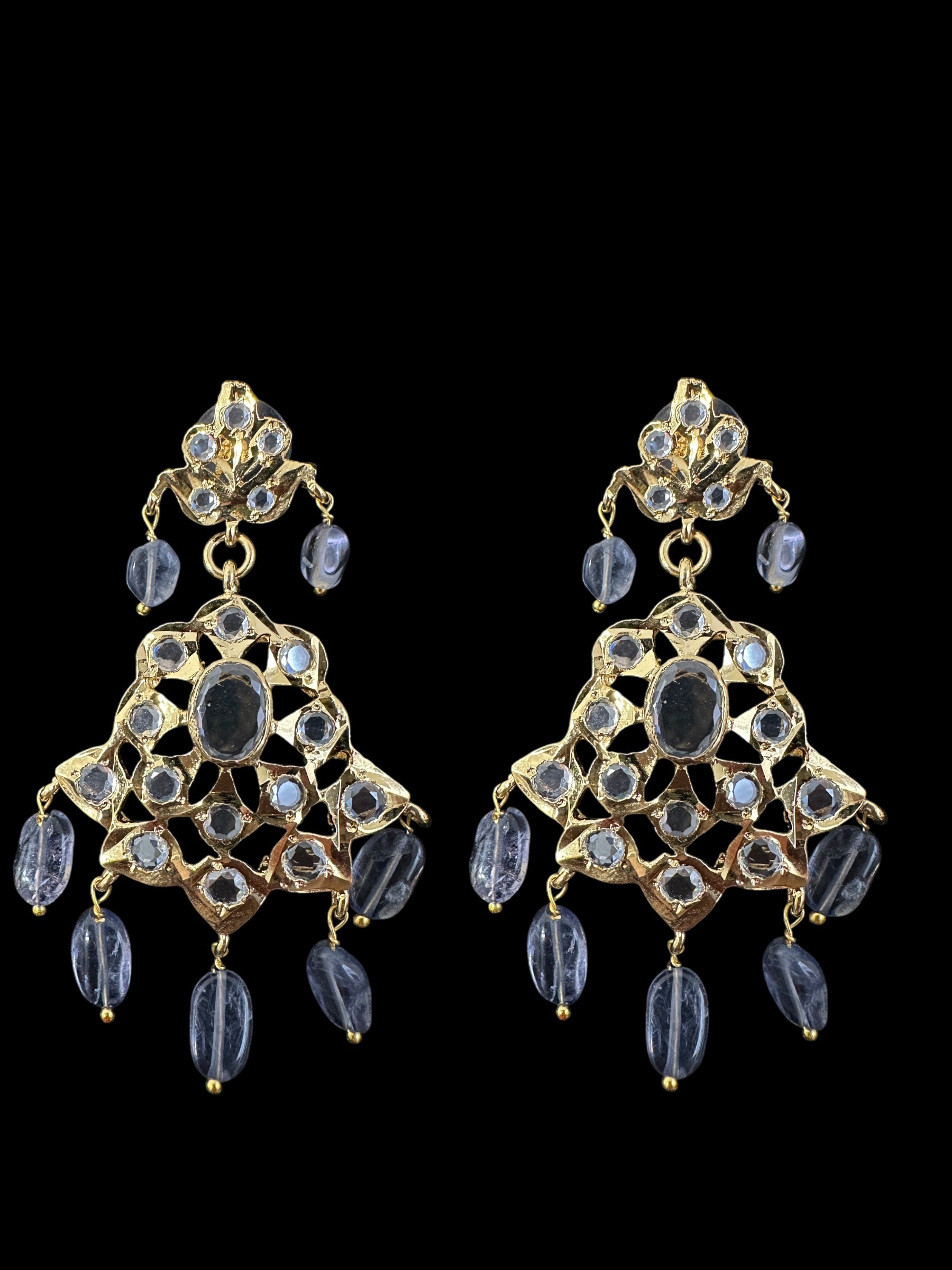 DLN124 Khushi long necklace with earrings in real tanzanite beads ( READY TO SHIP )