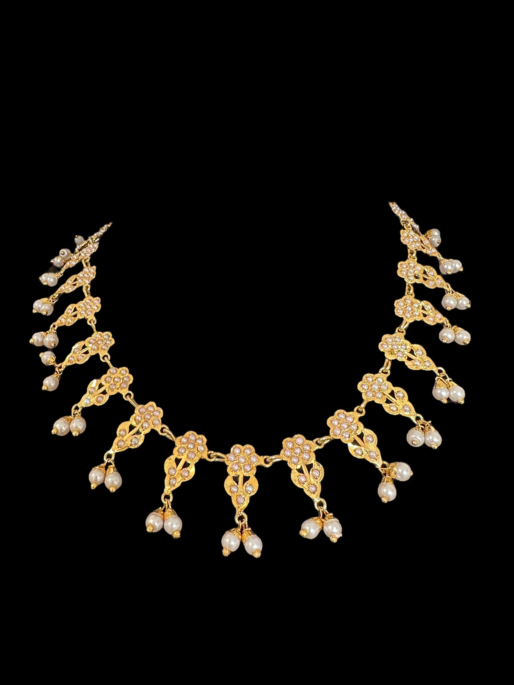 DNS105 Alea punjabi Jadau necklace  set - pearls (SHIPS IN 2 WEEKS)