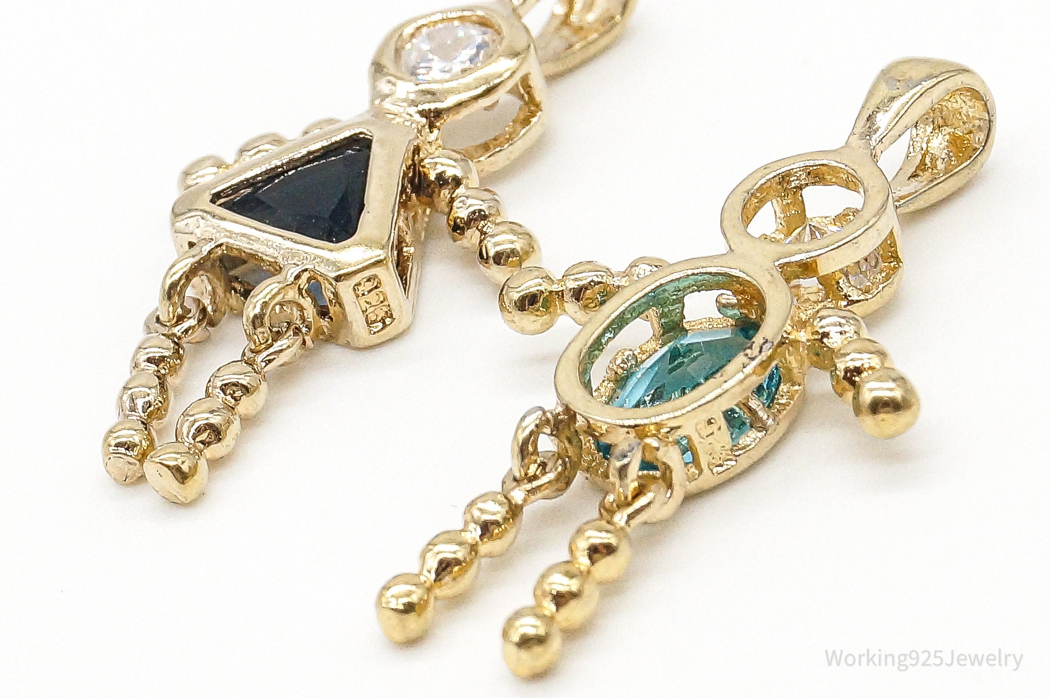 Gold Vermeil Cubic Zirconia Blue Topaz Sapphire Sterling Silver Pendants