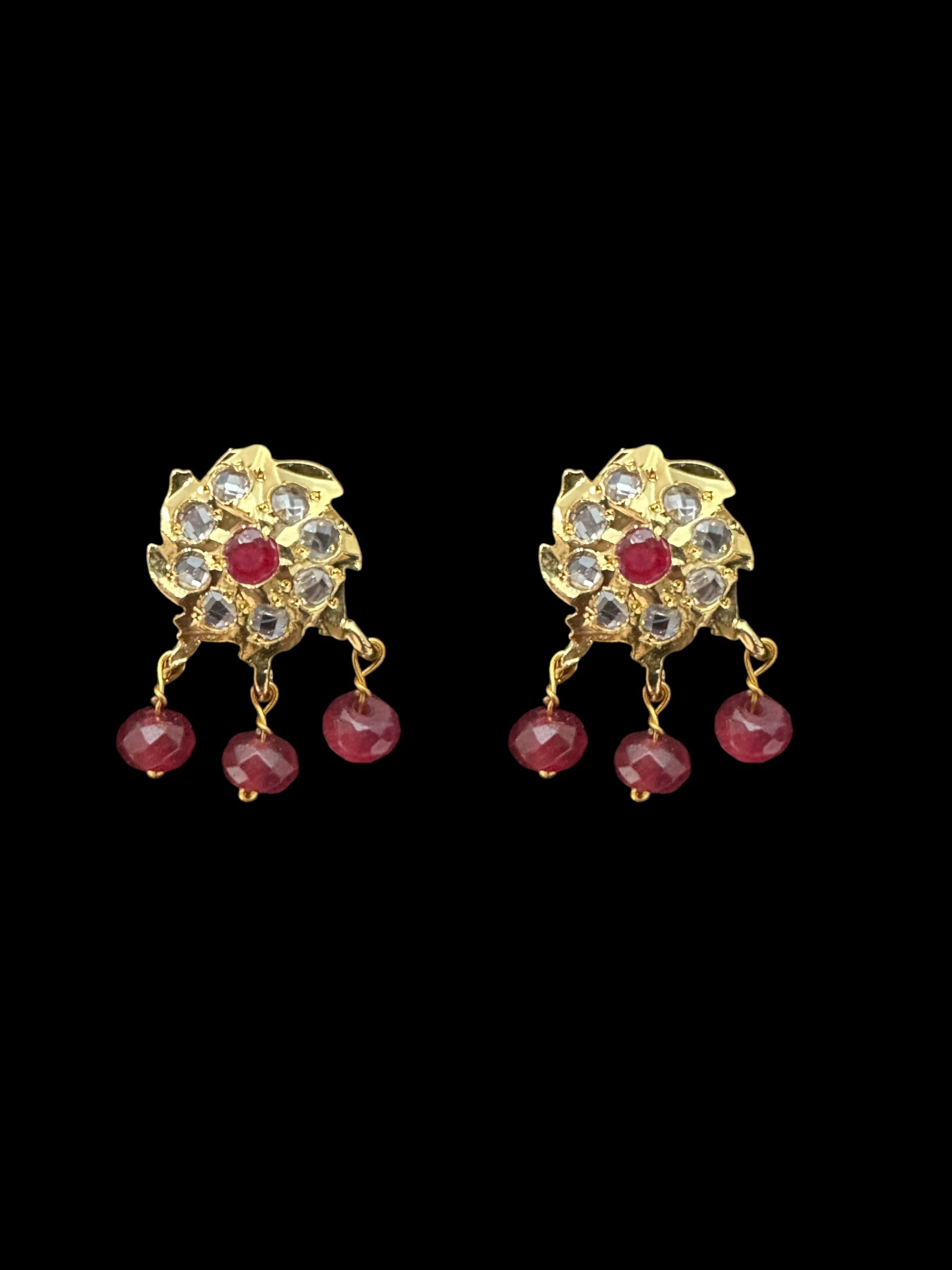 PS390 Sara flower pendant set with earrings in ruby beads ( SHIPS IN 4 WEEKS )