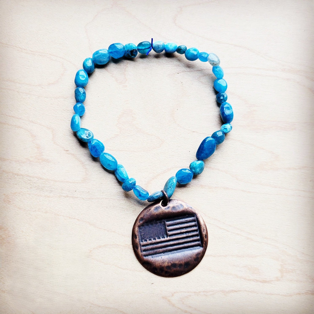 **Quartz Stackable Stretch Bracelet w/ Flag Charm 808r