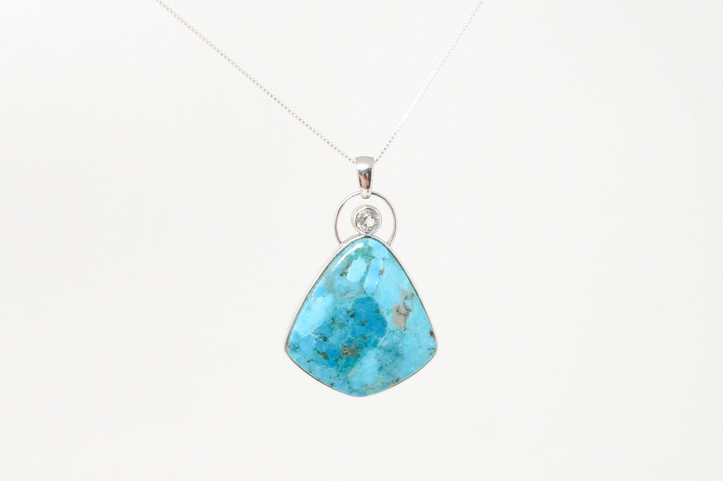 Vintage Southwest Style Mosaic Turquoise Cz Sterling Silver Necklace Pendant