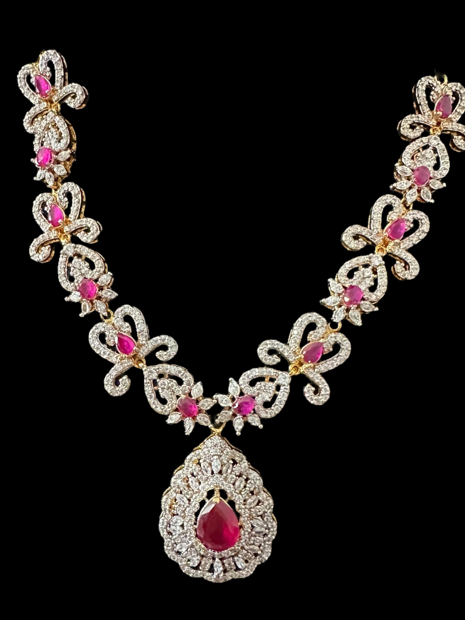 DNS203 high quality necklace set with zircon and ruby cz stone ( READY TO SHIP )