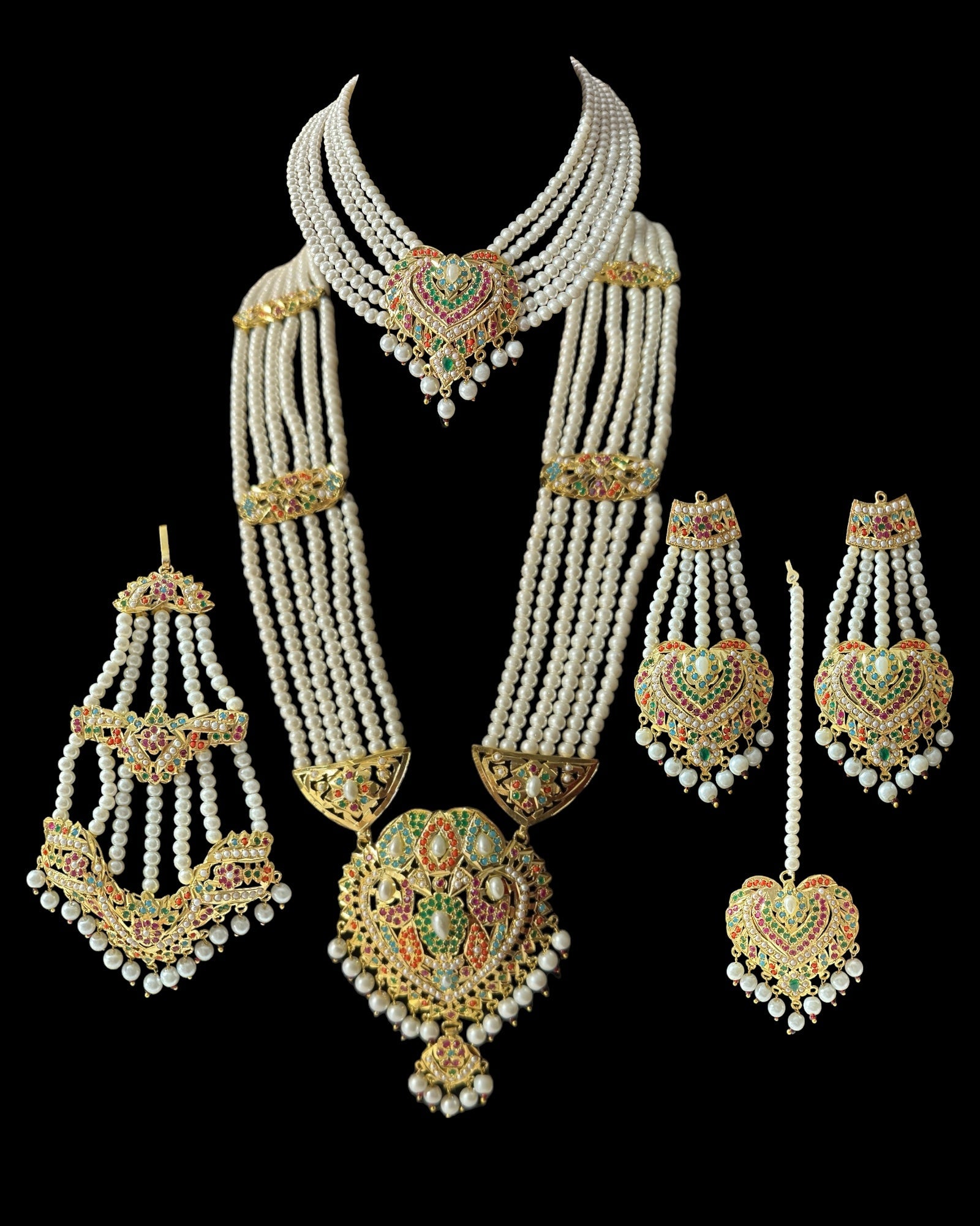 BR320 navratan jadau bridal set in shell pearls ( READY  TO SHIP)