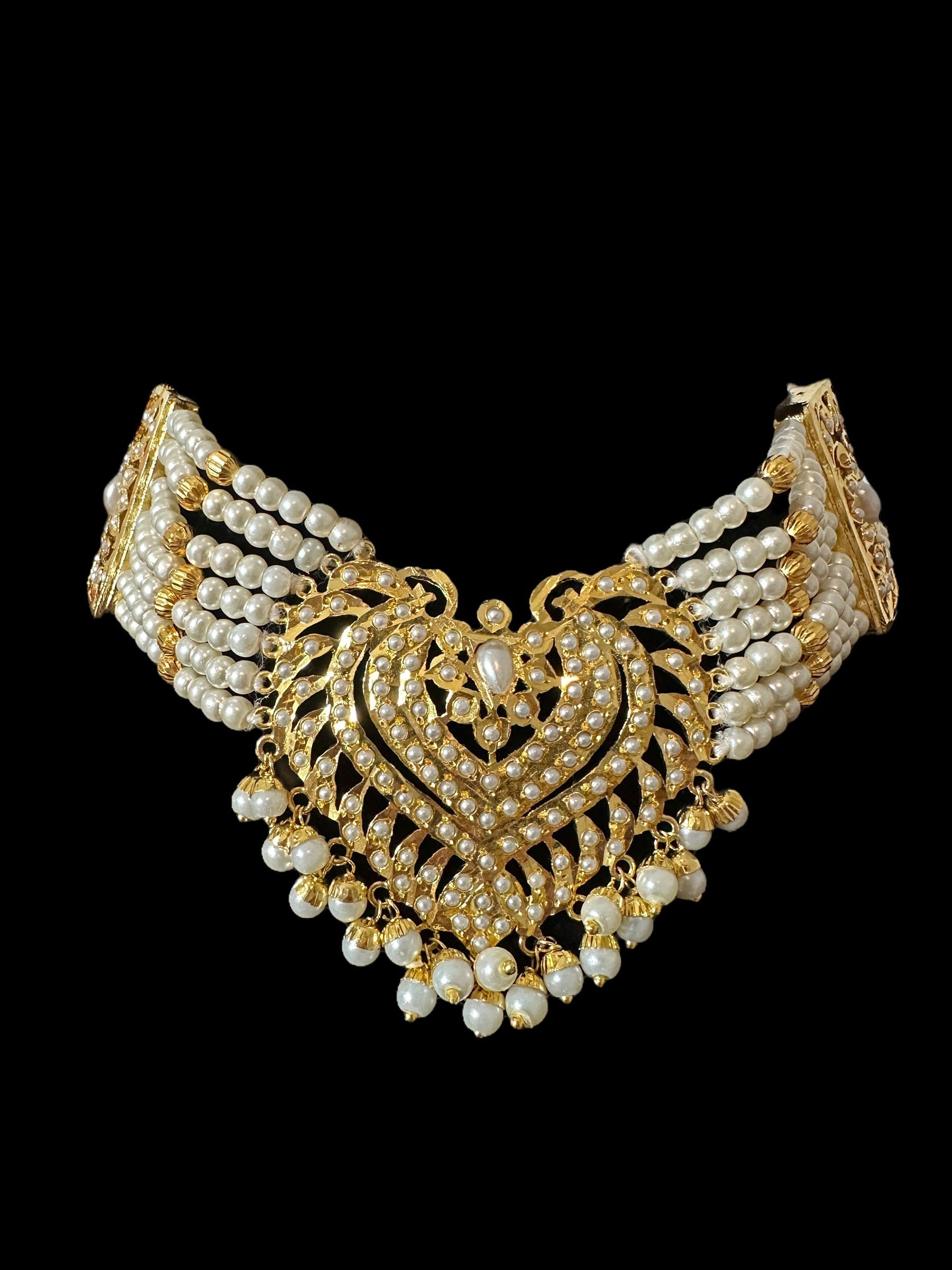 BR479 Insha pearl jadau bridal set in shell pearls ( SHIPS IN 4 WEEKS )