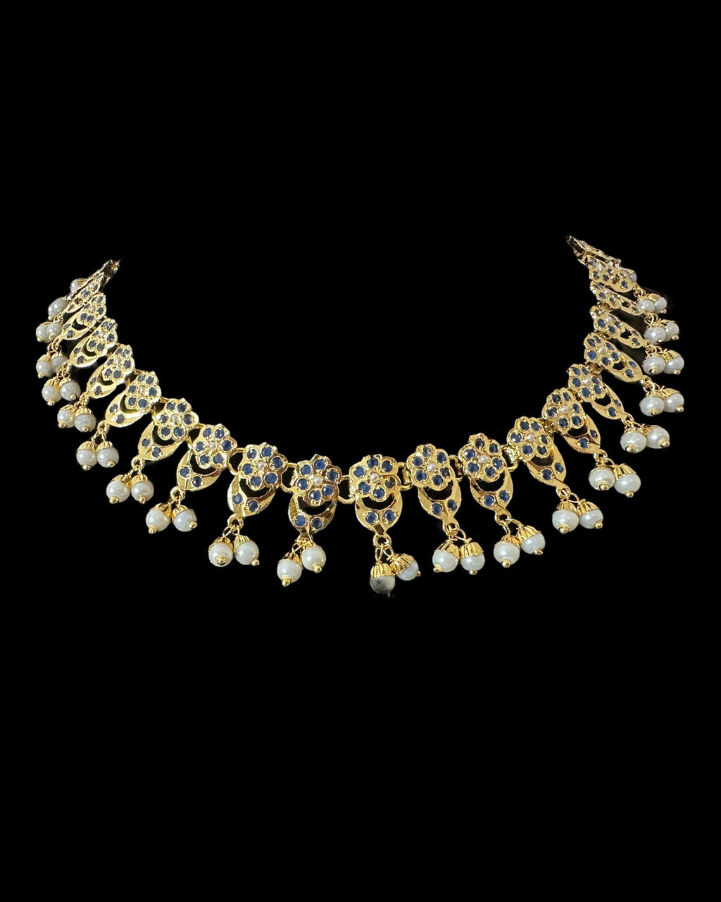 DNS202 sapphire pearl jadau necklace set with tika ( READY TO SHIP )