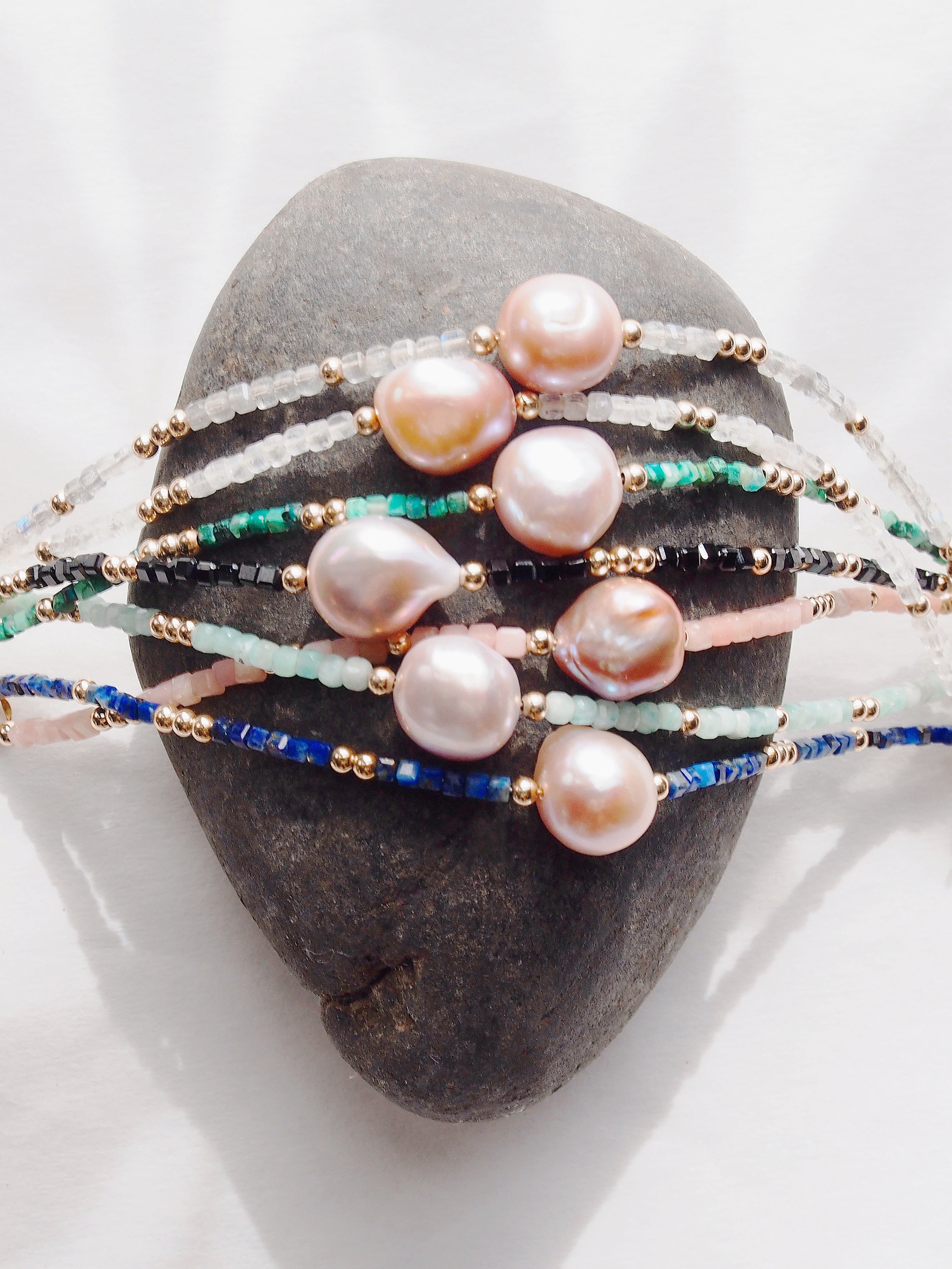 Pink Pearl and Gemstone Bracelet -  Gold Akala