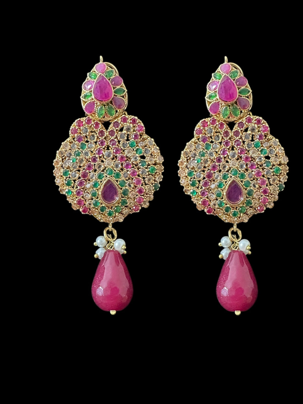 BR463  Deepa multicolor bridal cz necklace set with jhoomar tika ( READY TO SHIP )