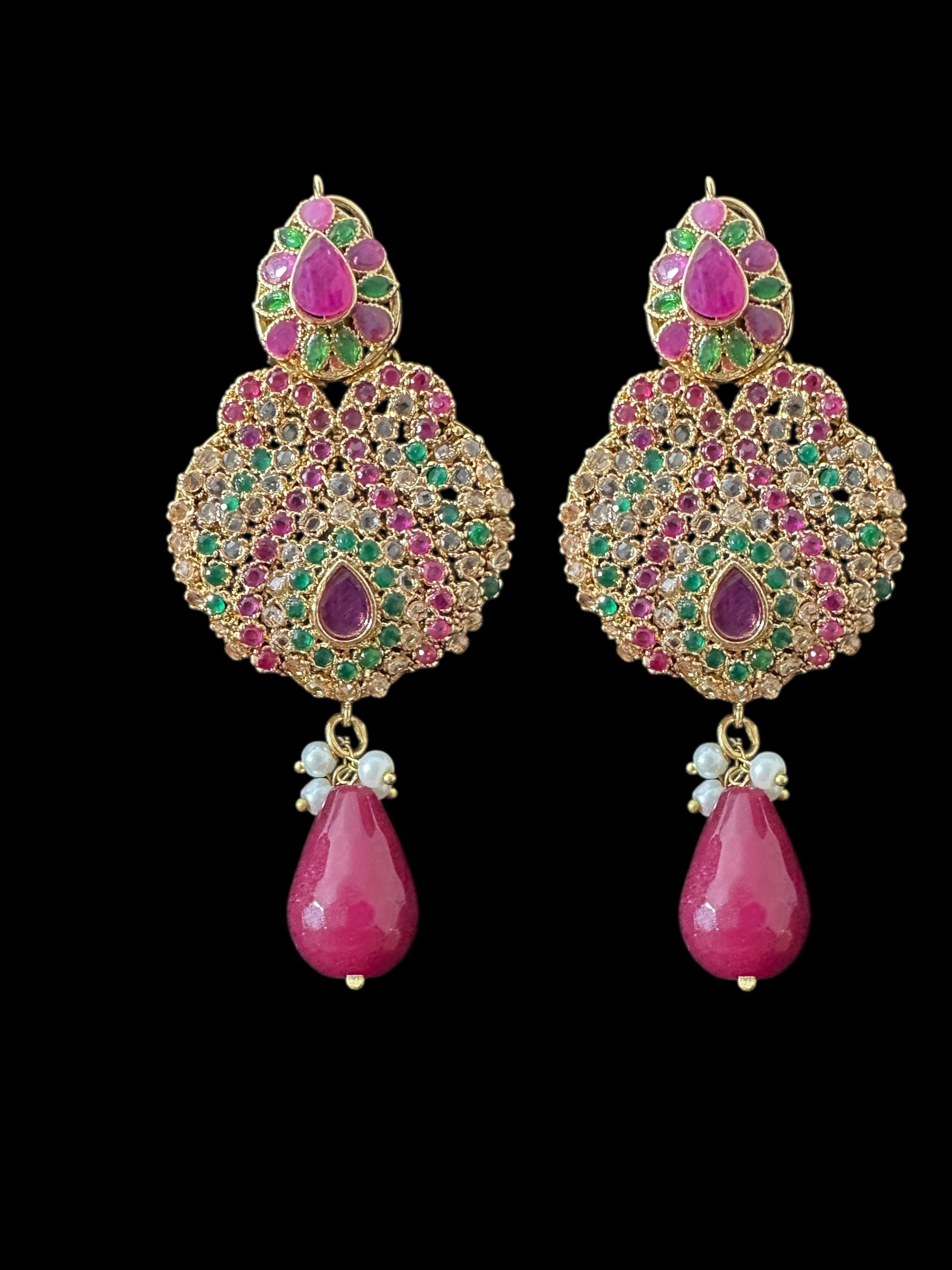 BR463  Deepa multicolor bridal cz necklace set with jhoomar tika ( READY TO SHIP )