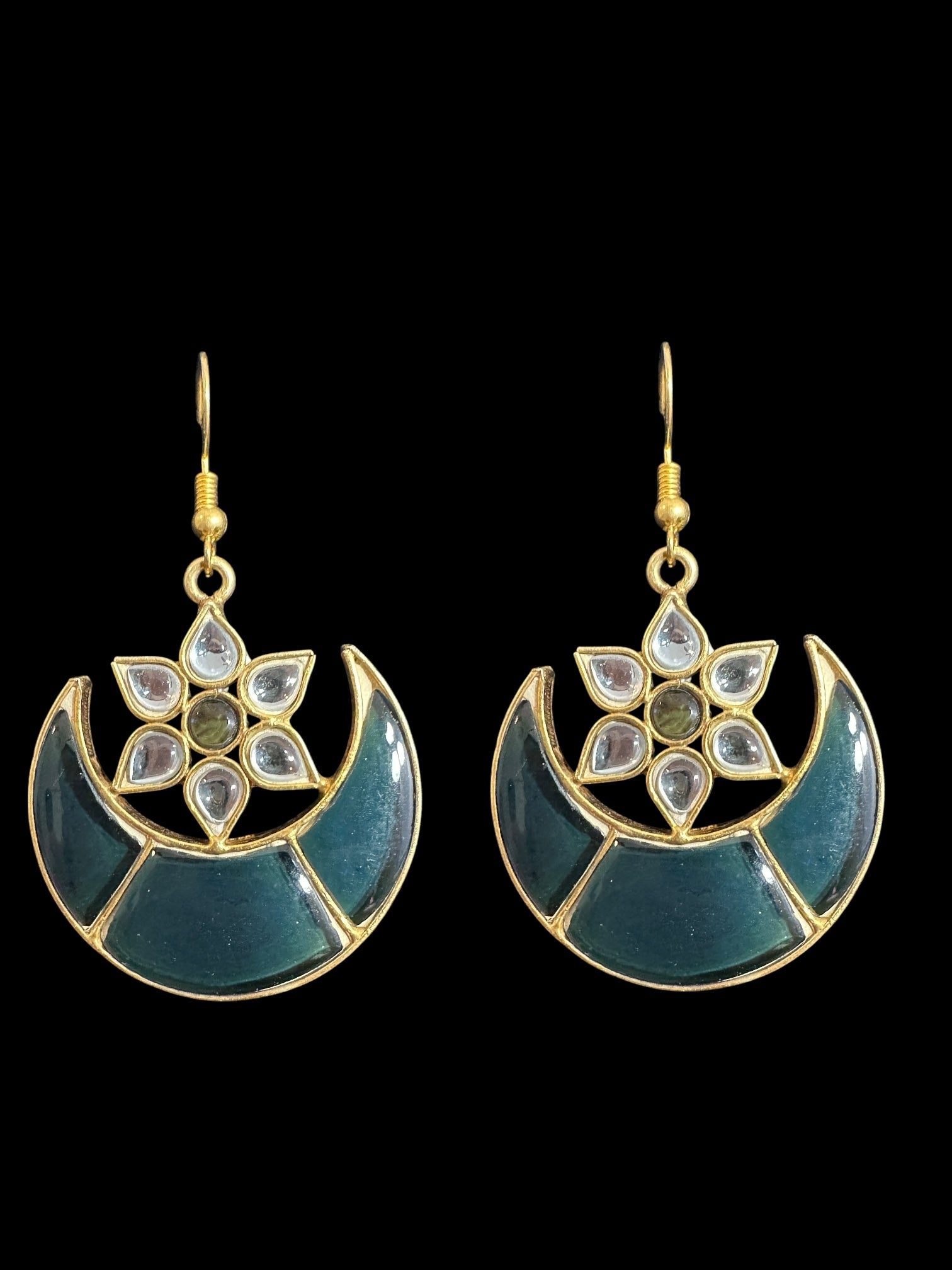 DER752 Niswa farshi kundan earrings - Black/Grey  (READY TO SHIP )