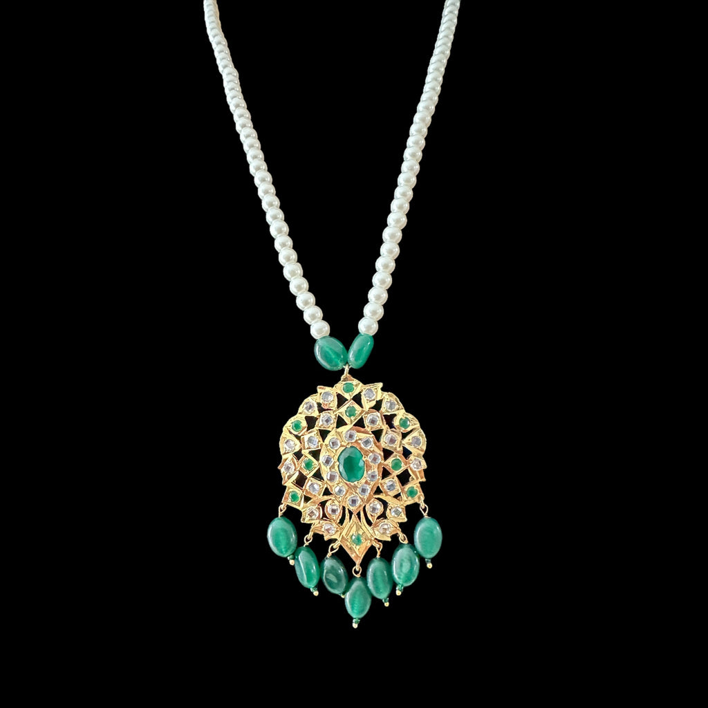 PS315 Neelam shell pearl pendant set in green ( SHIPS IN 4 WEEKS  )