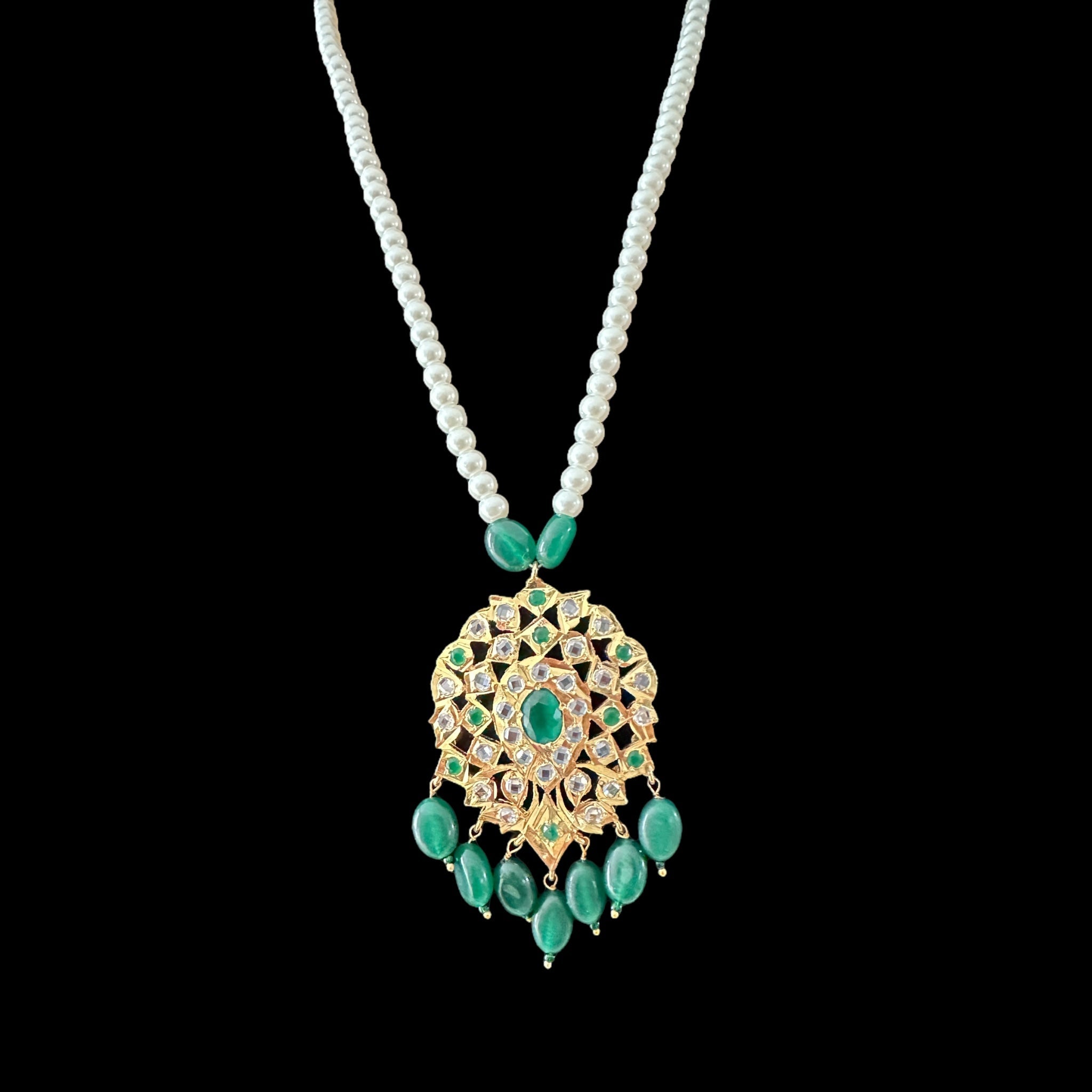 PS315 Neelam shell pearl pendant set in green ( SHIPS IN 4 WEEKS  )