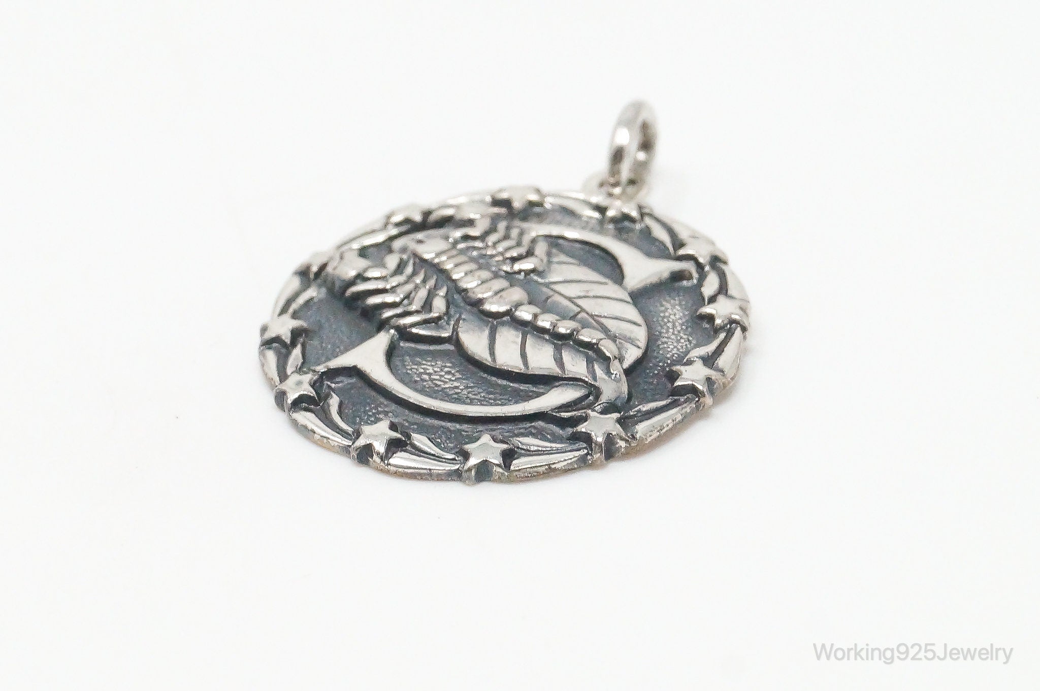 Vintage Designer Orb Scorpion Scorpio Sterling Silver Pendant
