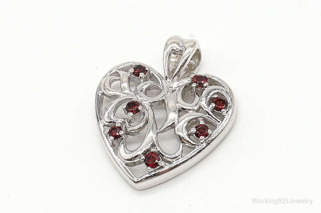 Vintage Designer CID Garnet Heart Sterling Silver Pendant