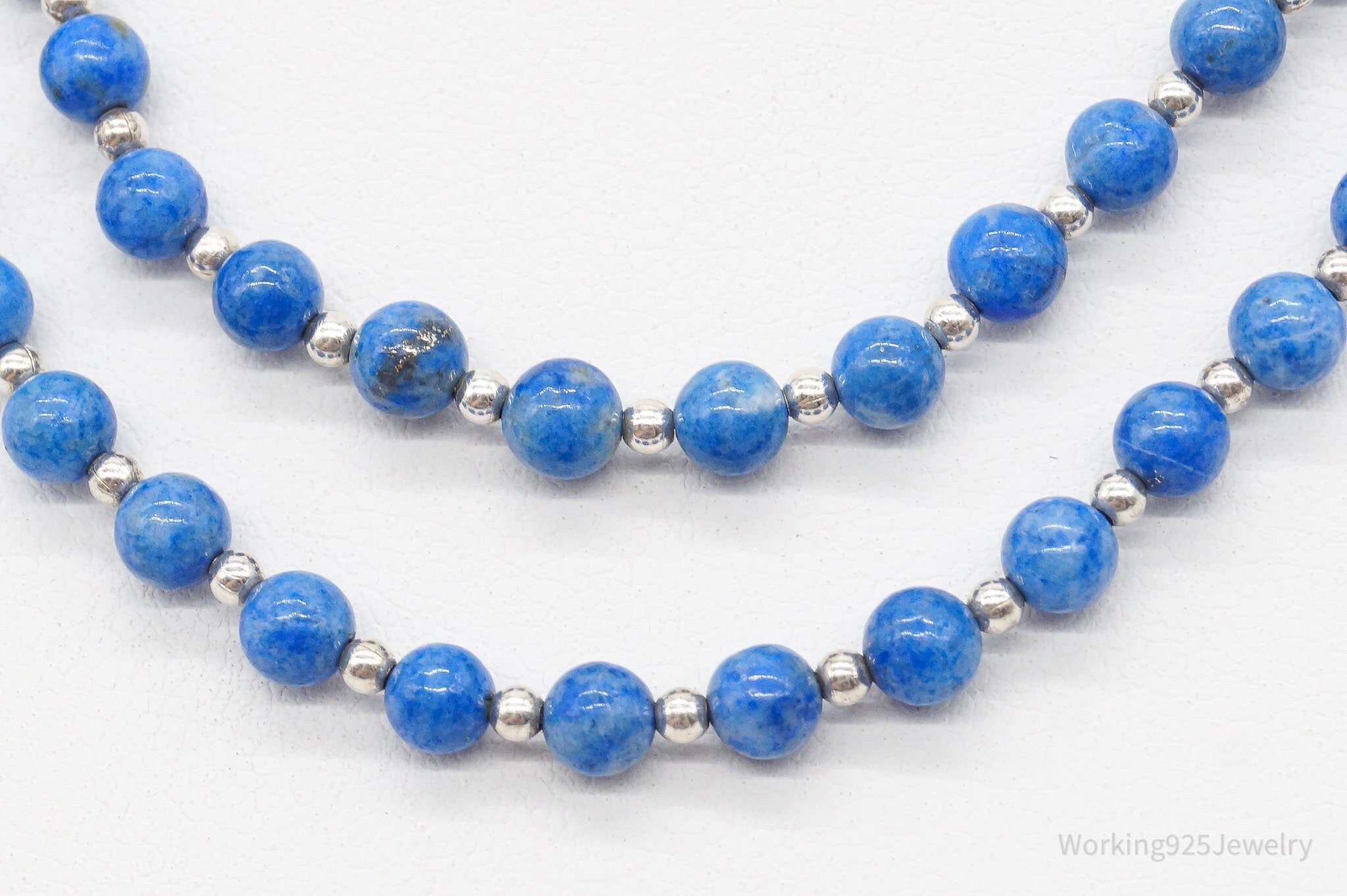 Vintage Southwest Carolyn Pollack Lapis Lazuli Bead Sterling Silver Necklace