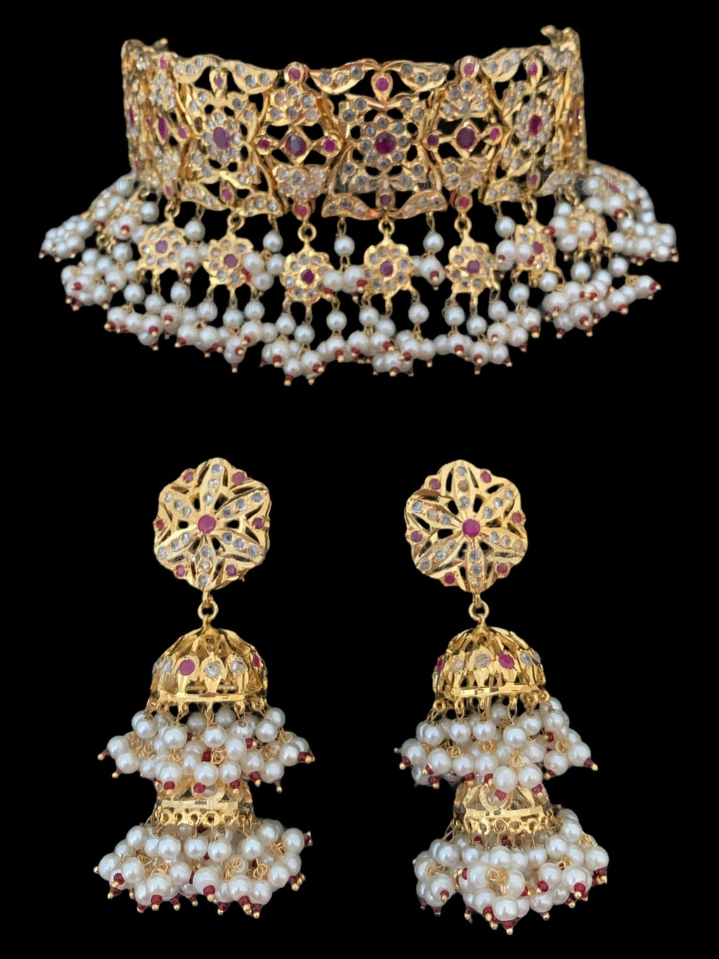 C00 Kesariya choker set in rubies( SHIPS IN 4 WEEKS )