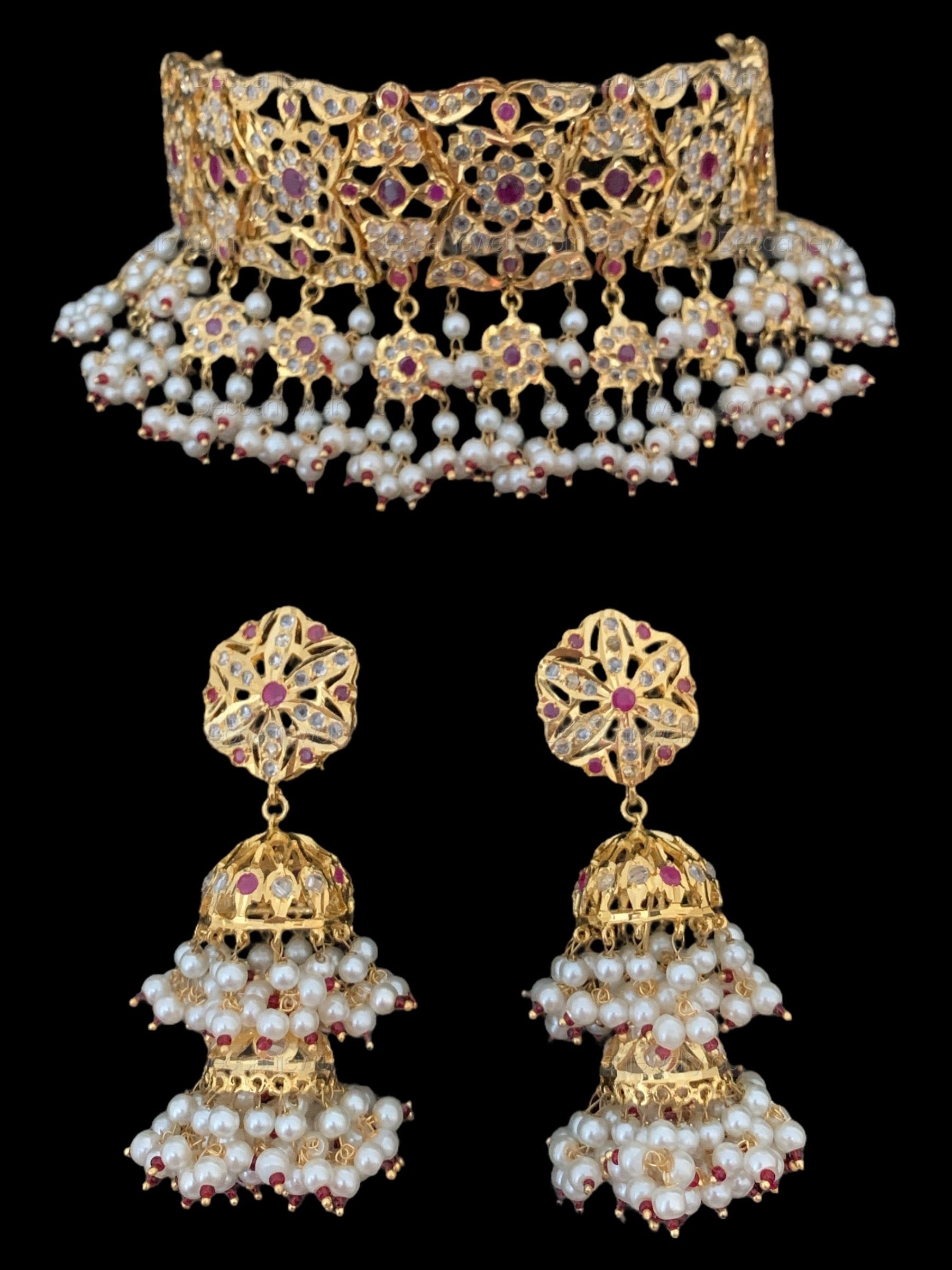 C00 Kesariya choker set in rubies( SHIPS IN 4 WEEKS )