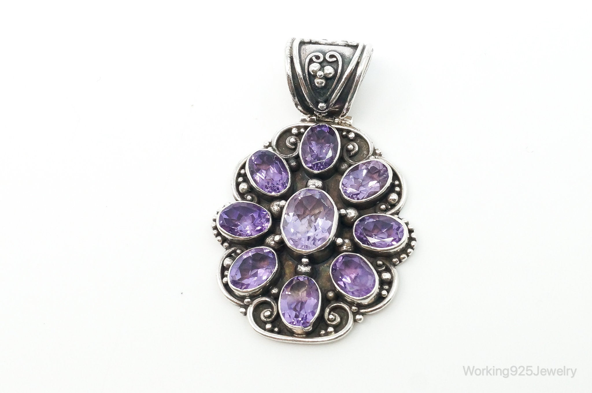 Large Indonesia Designer ATI Amethyst Sterling Silver Necklace Pendant