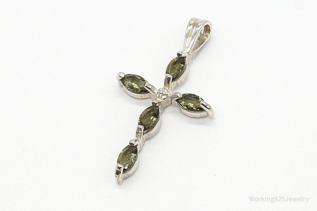 Vintage Peridot Cross Sterling Silver Pendant
