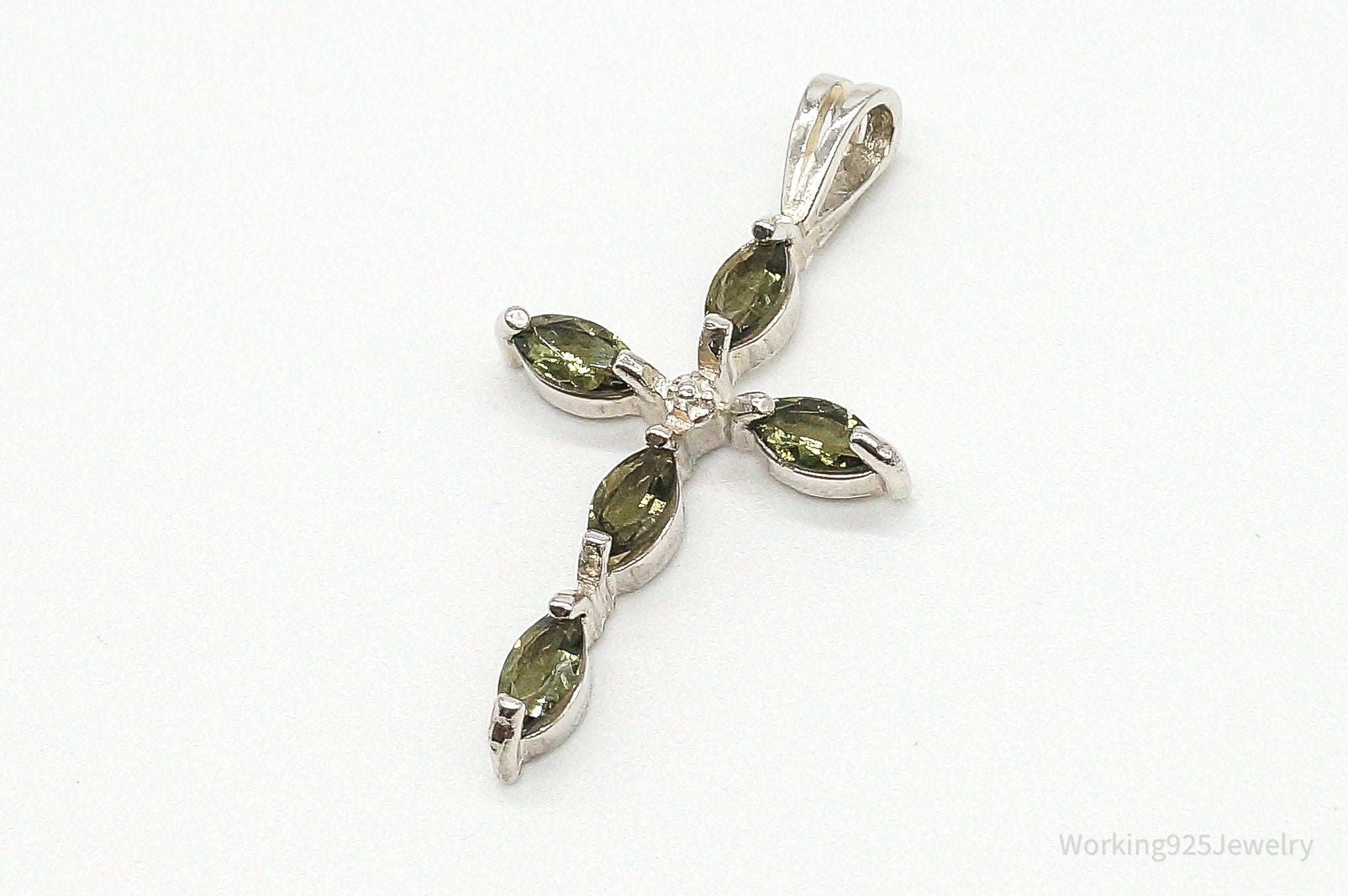 Vintage Peridot Cross Sterling Silver Pendant