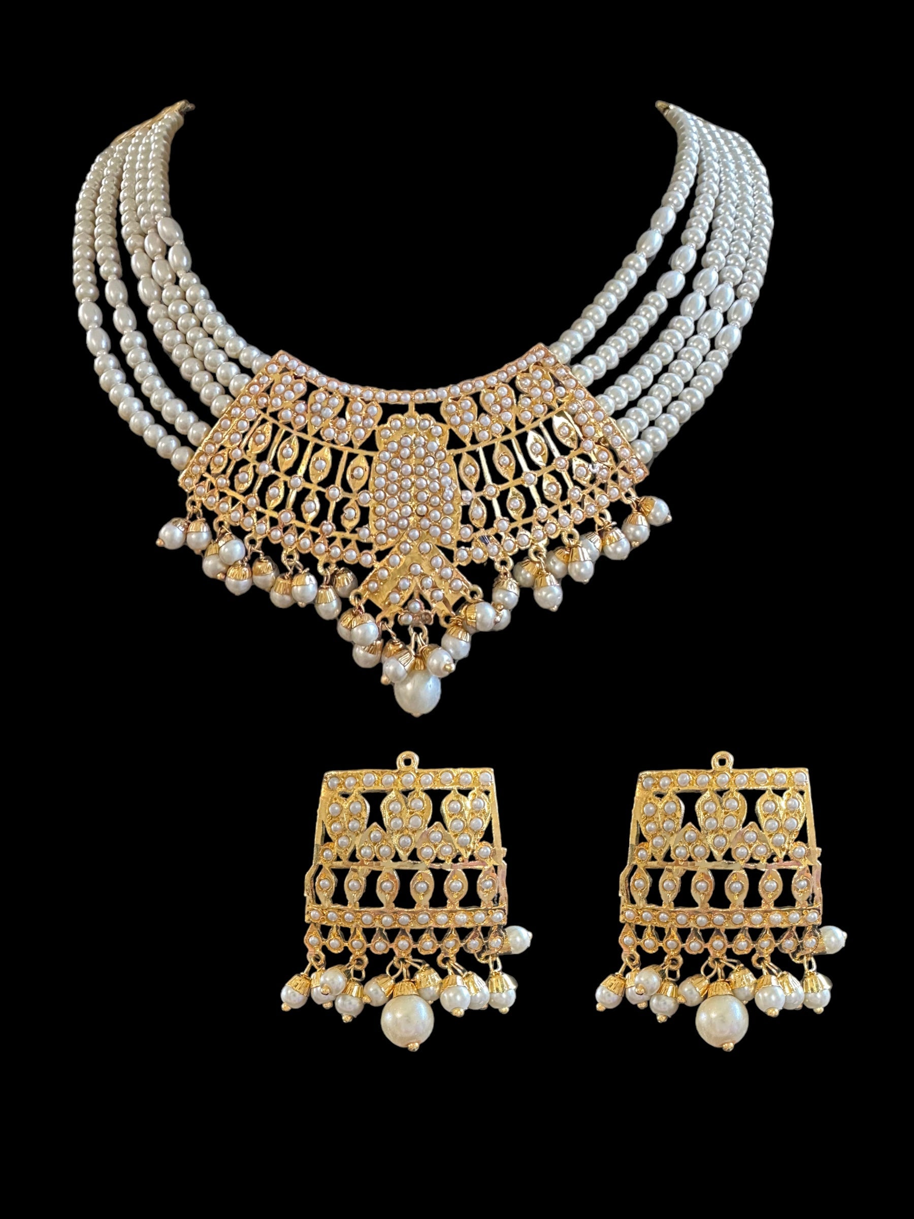 DNS65 Khudra punjabi Jadau necklace set in pearls ( SHIPS IN 4 WEEKS  )