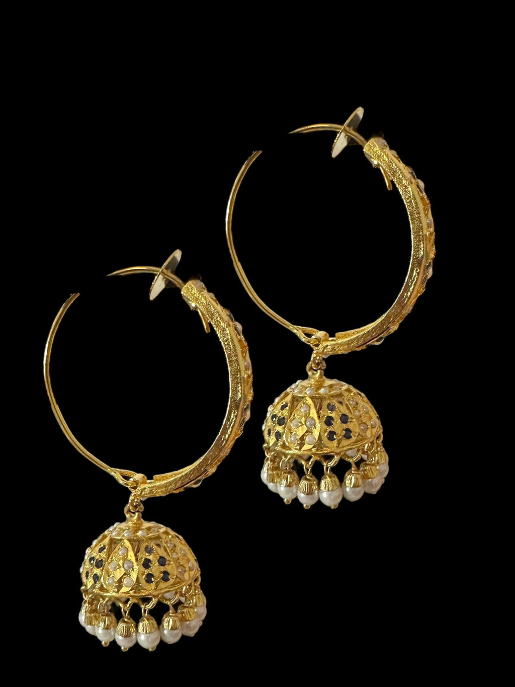 DER805 Jadau jhumka/hoop earrings in sapphire pearl combination ( SHIPS IN 3 WEEKS )
