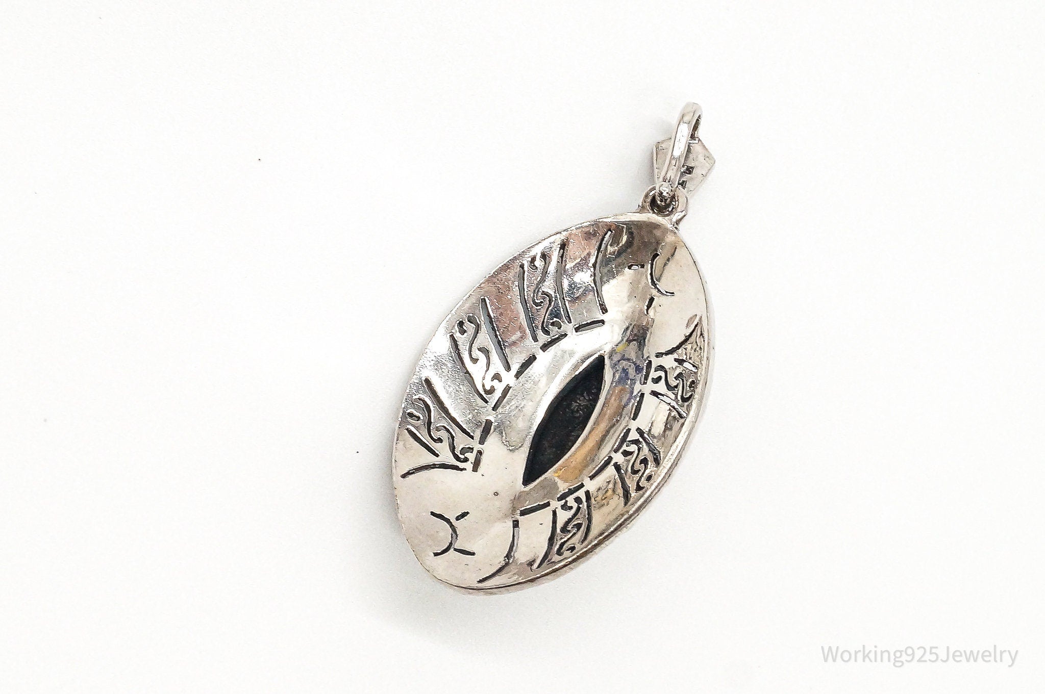 Vintage Large Black Onyx Marcasite Sterling Silver Pendant