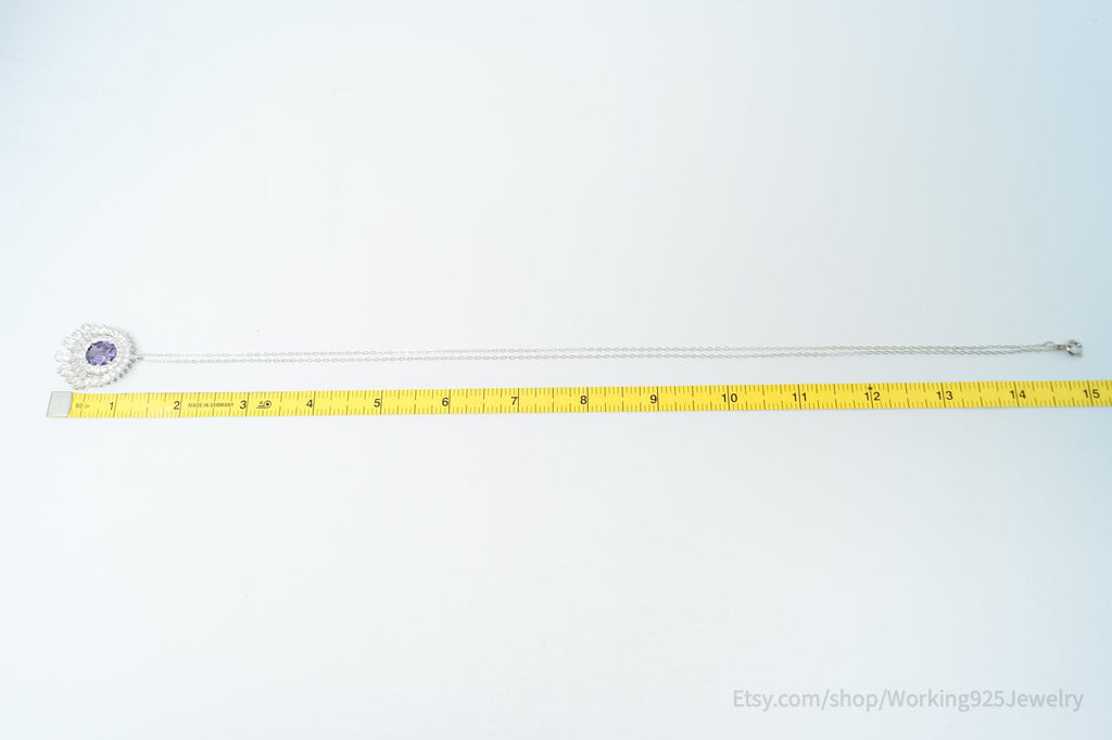 Vintage Amethyst CZ Art Deco Sterling Silver Long Chain Necklace