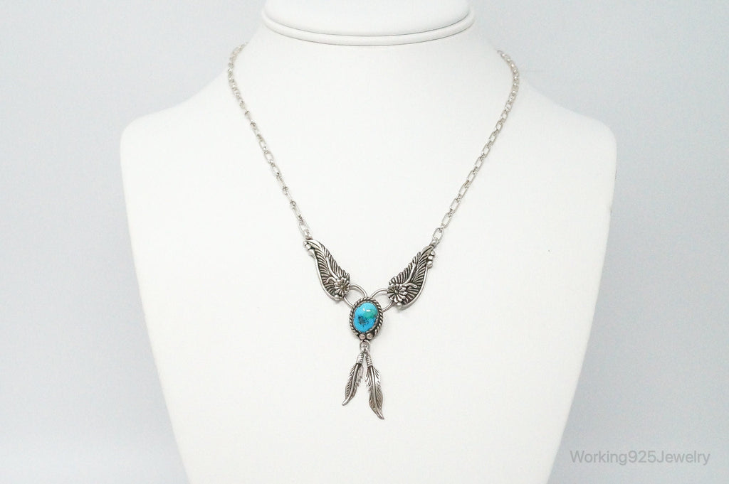 Vintage Native American Unsigned Turquoise Sterling Silver Necklace