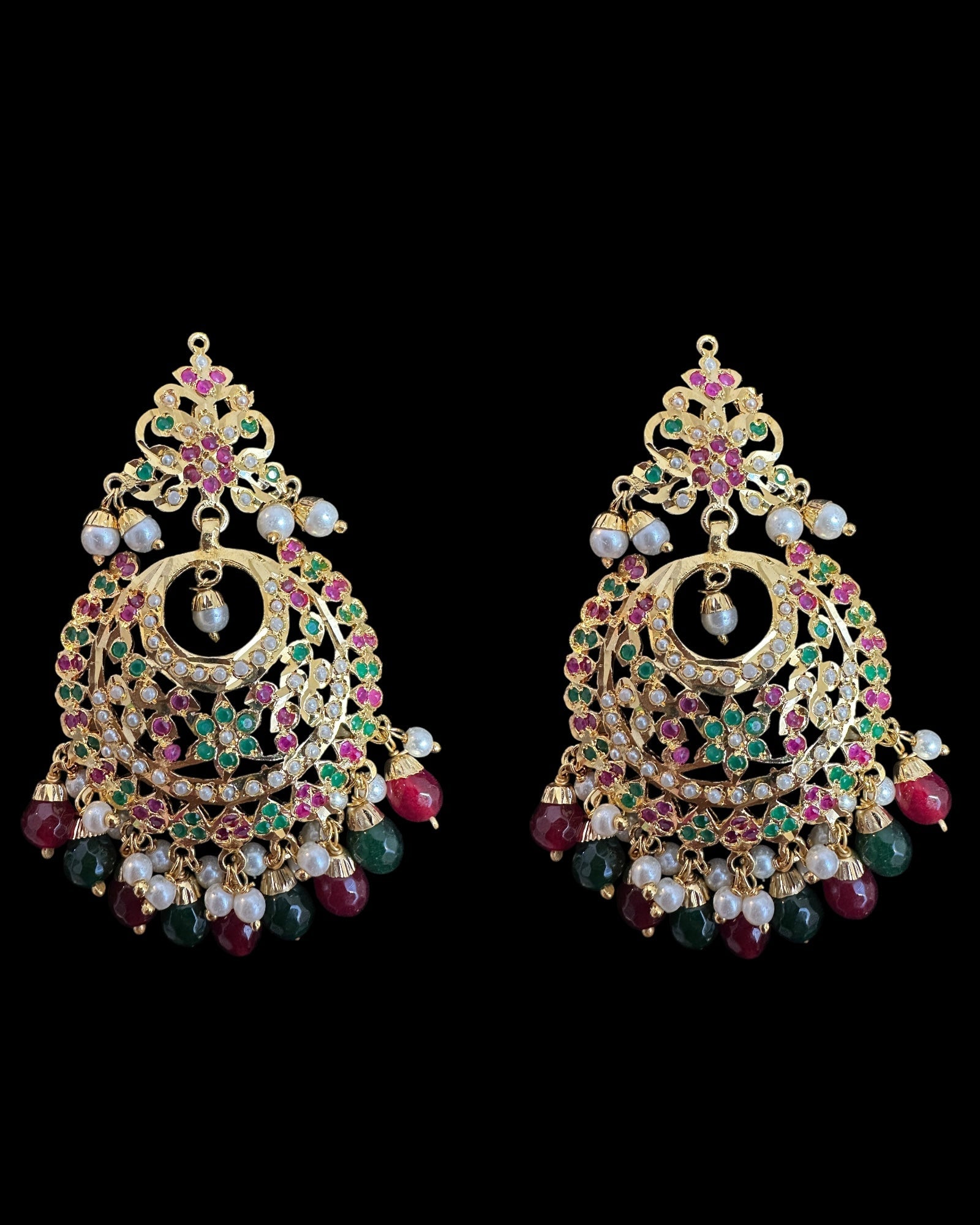 Dafiya ruby emerald Chandbali Earrings & Tika Set | Ready to Ship | Deccan Jewelry