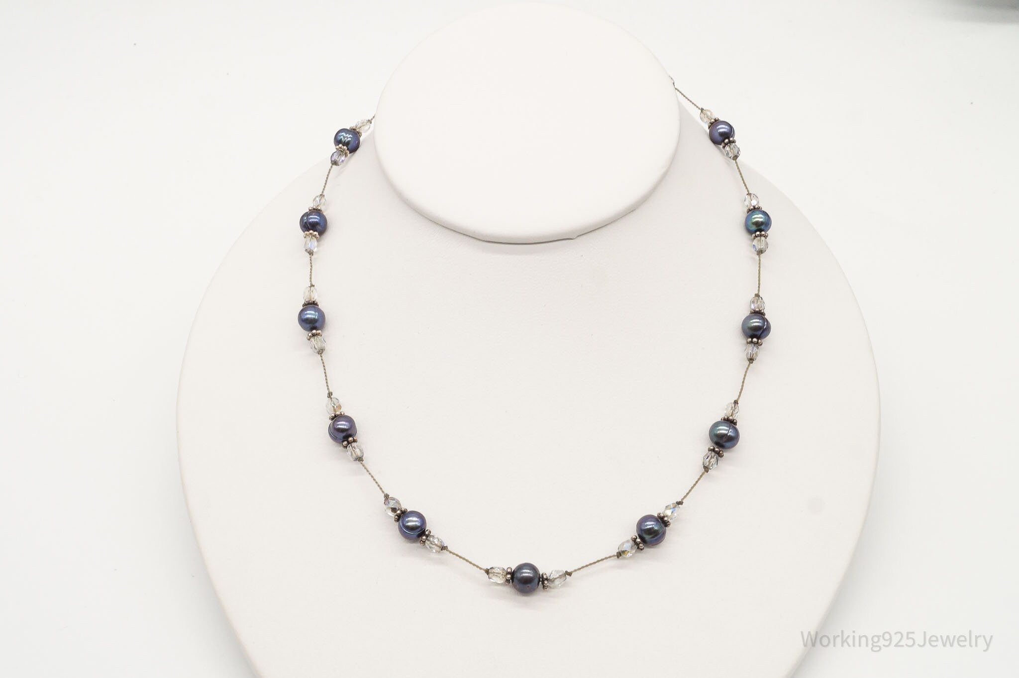 Vintage Tahitian Pearl & Glass Bead Sterling Silver String Necklace