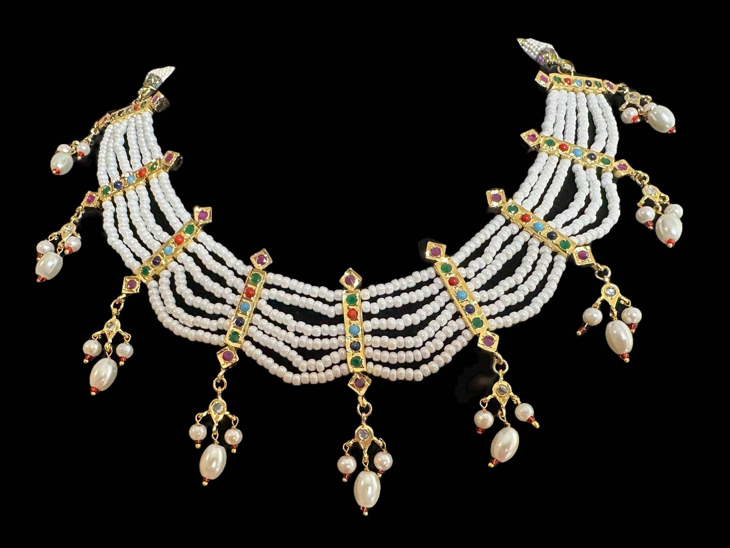 C517 Navratan necklace with earrings ( READY TO SHIP  )