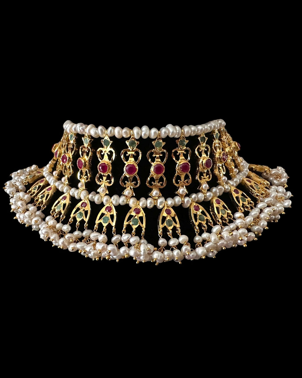 Viya bridal set in natural pearls , rubies and emeralds ( SHIPS IN 4 WEEKS)