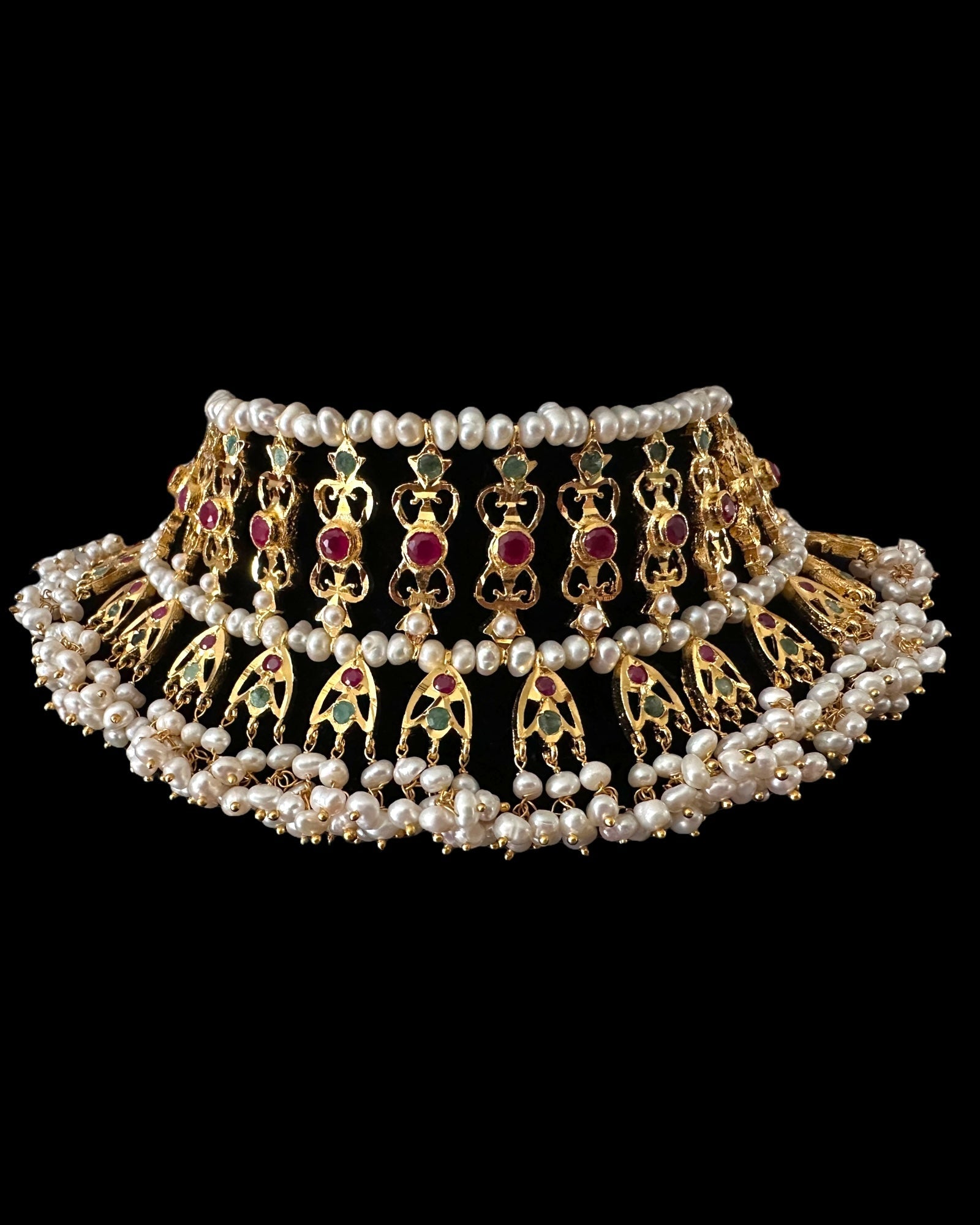 Viya bridal set in natural pearls , rubies and emeralds ( SHIPS IN 4 WEEKS)