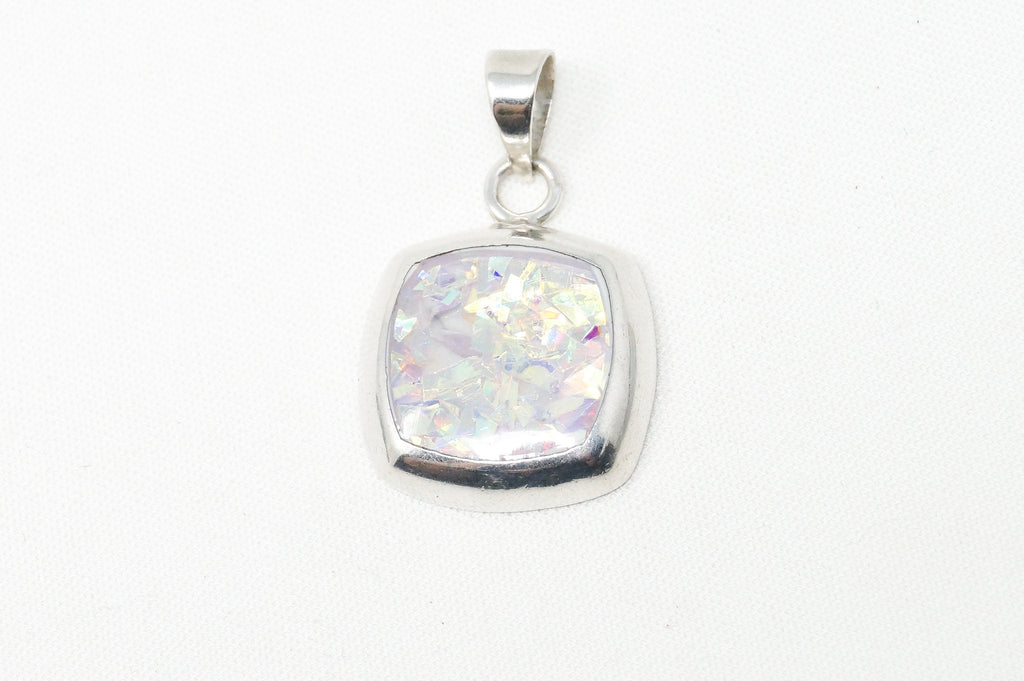 Vintage Mexico Art Deco Rainbow Foil Sterling Silver Necklace Pendant