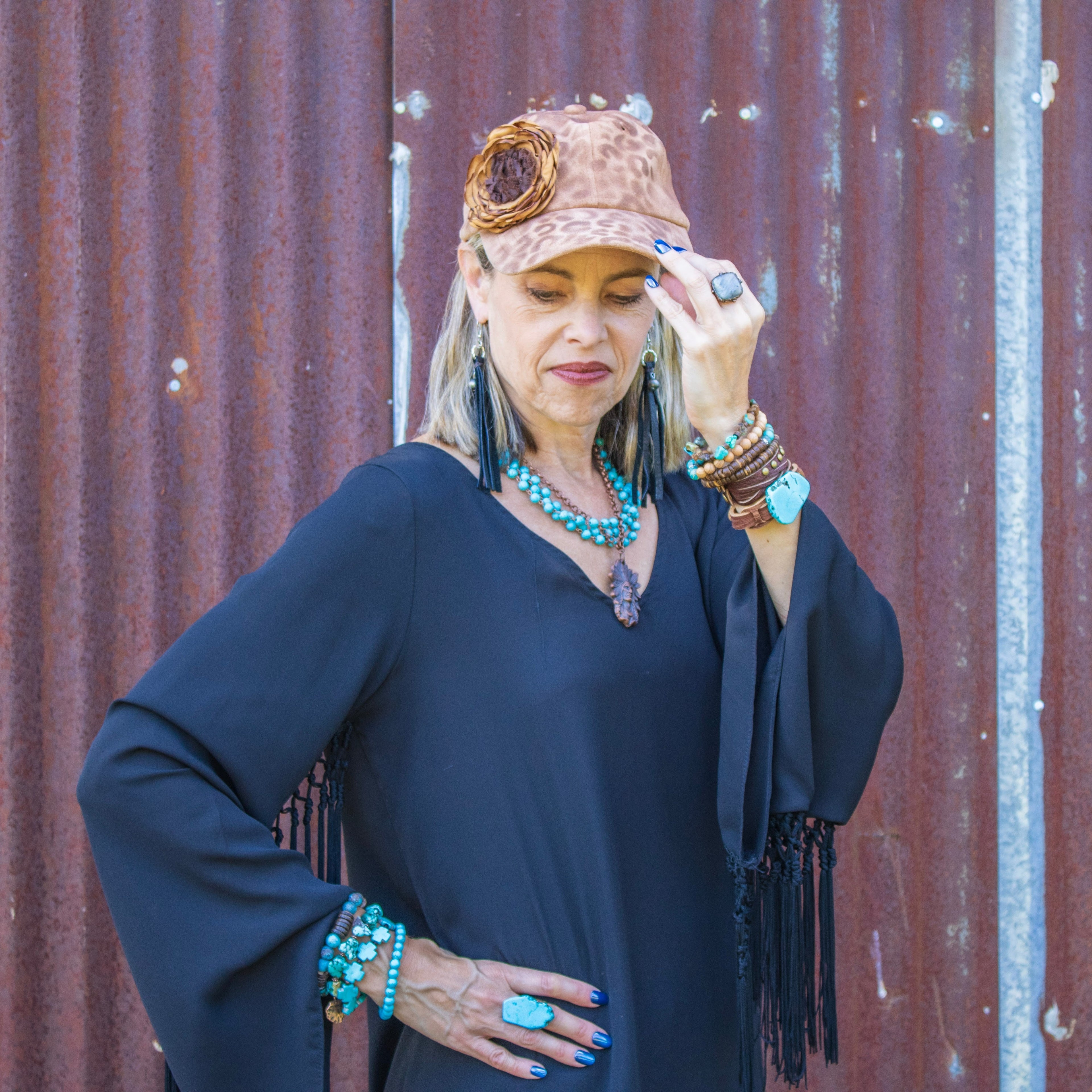 Turquoise Cross Beaded Stretch Bracelet 811a